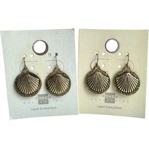 Brand New Womens One Way Collection Antique Bronze Seashell Beach Earrings Set